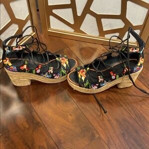 Tori Burch navy floral print Lisa platform sandal